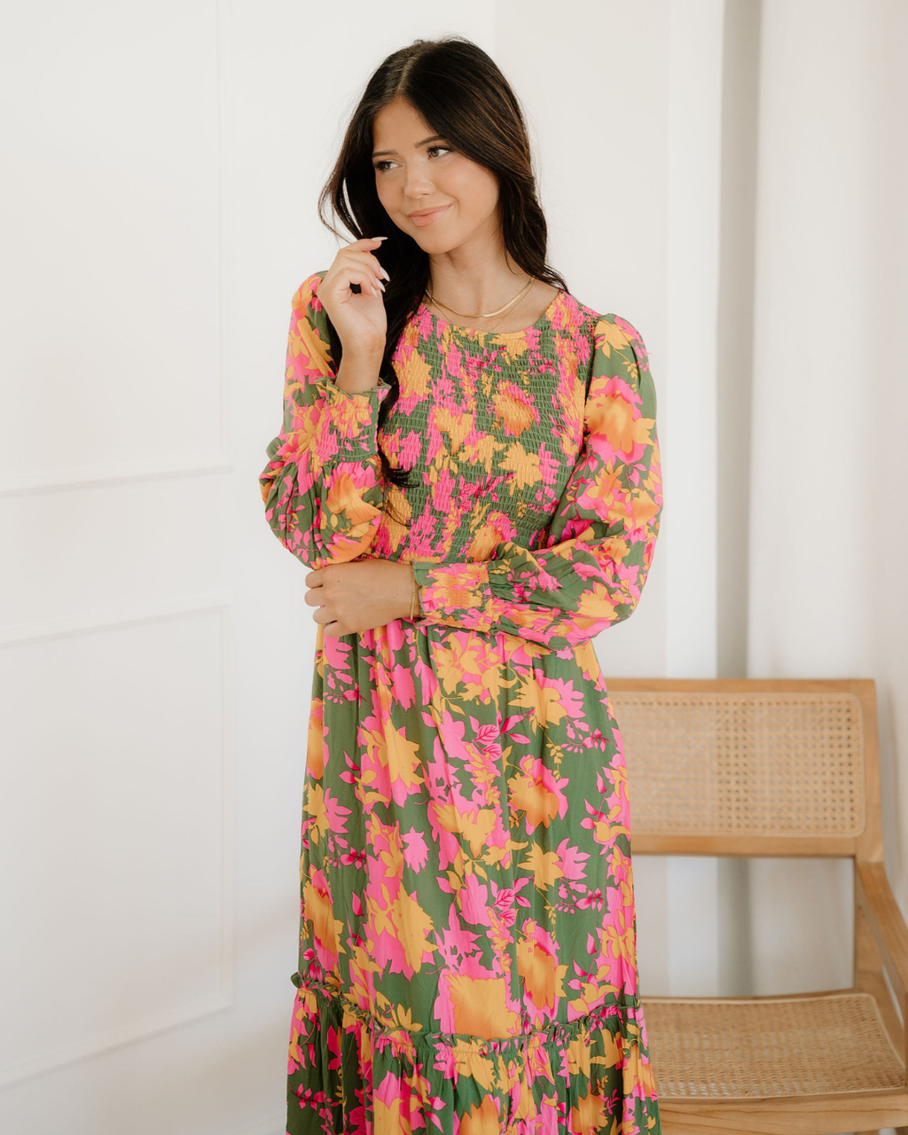 Tinsley Floral Puff Sleeve Smocked Bodice Frill Tiered Dress