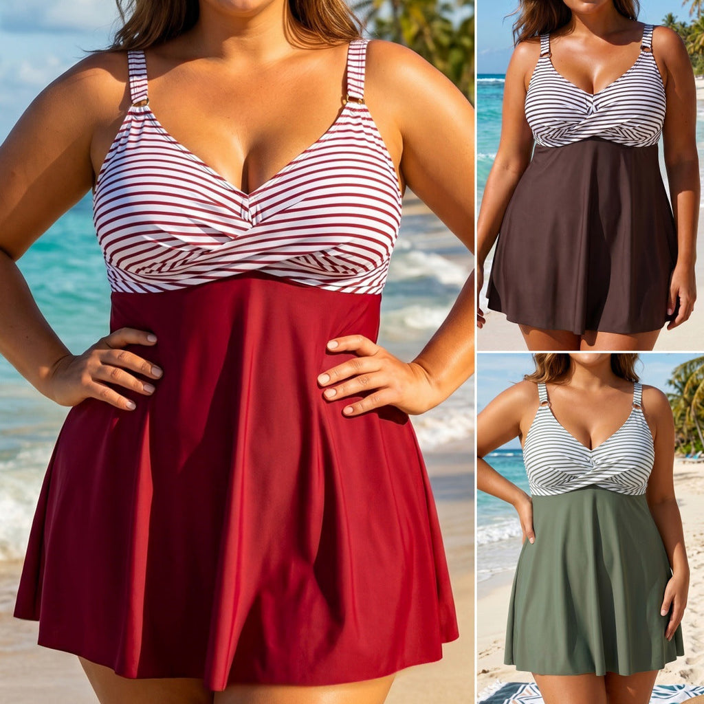 Split swimsuit for women with belly covering and slimming skirt style swimsuit