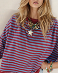Andrea Exposed Seam Contrast Ribbed Top - Blue
