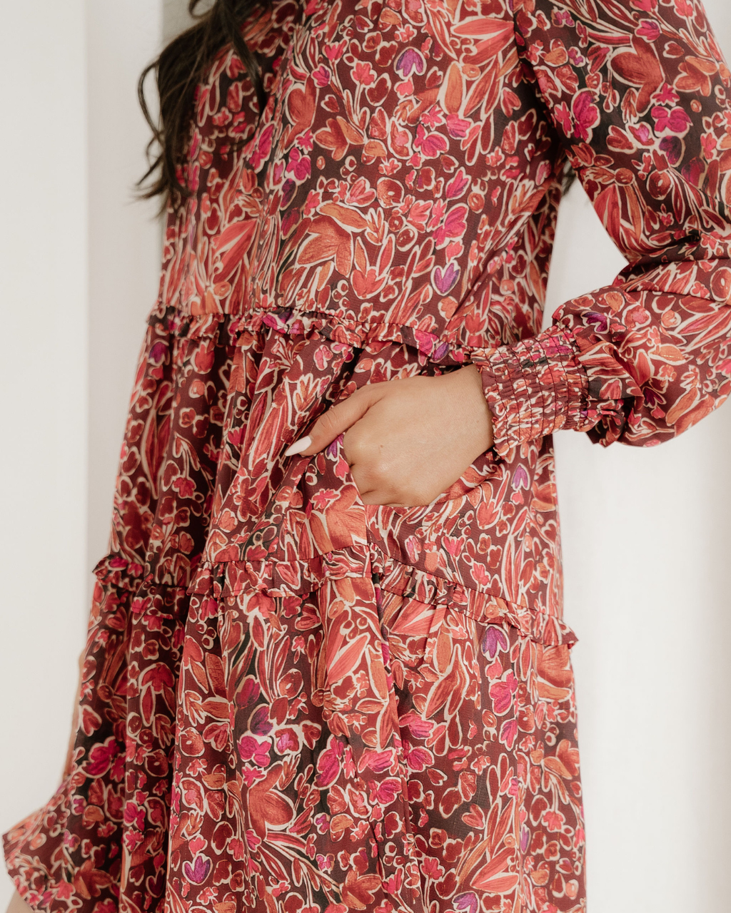 Lilith Long Sleeve Shirred High Neck Loose Mini Dress