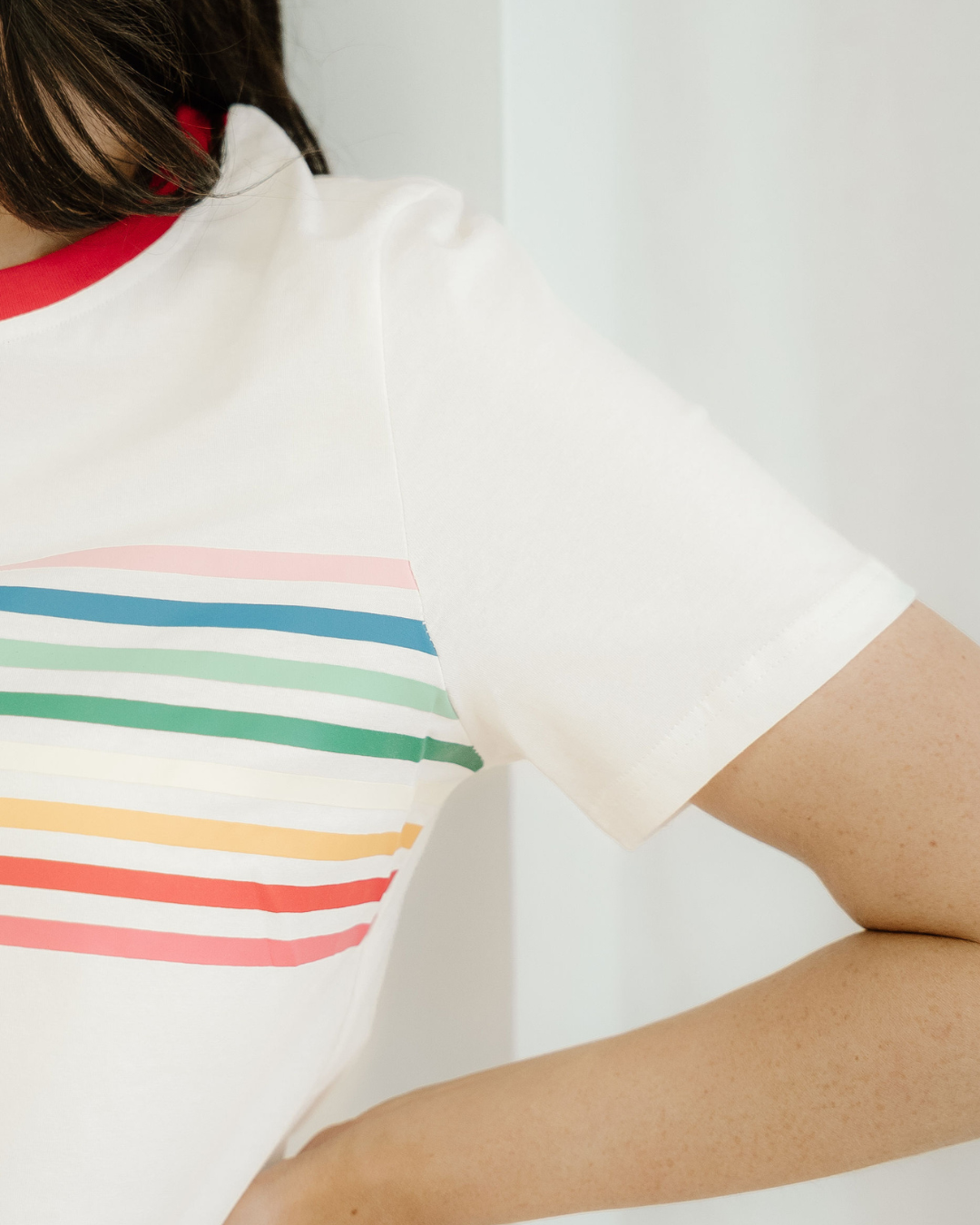 Melanie Rainbow Stripe Print Crewneck T Shirt