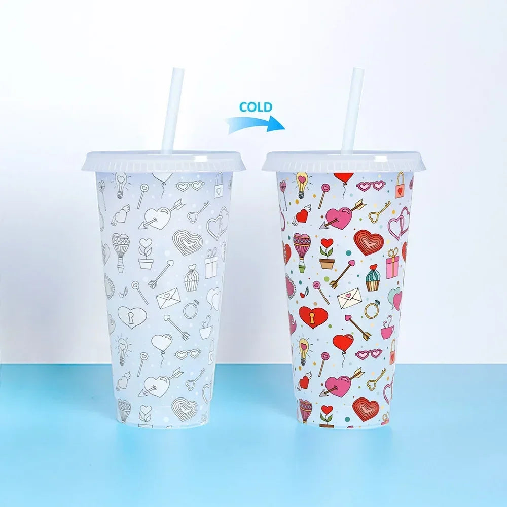 710ml Color Changing Cup with Straw | Reusable Magic Cold Water Bottle
