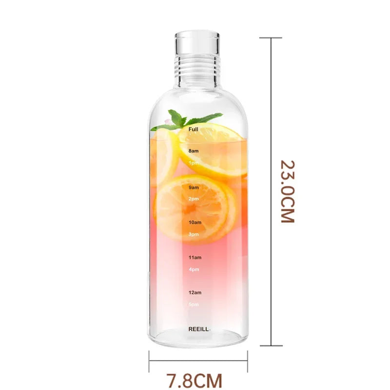 500/750ml Transparent Plastic Water Bottle with Time Marker | Leakproof Large Capacity Sport Drinkware