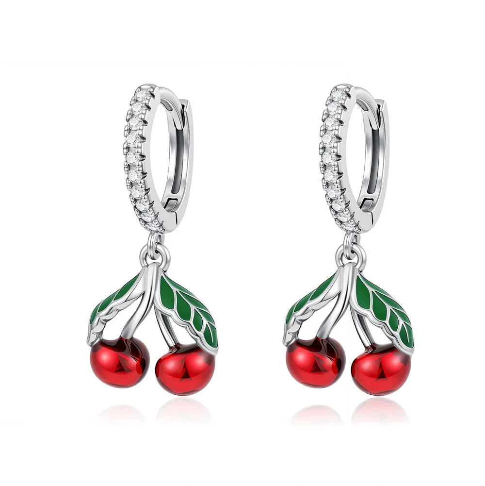 925 Sterling Silver Cherry Butterfly Shining Zircon Stud Earrings | Women's Holiday Charm Jewelry