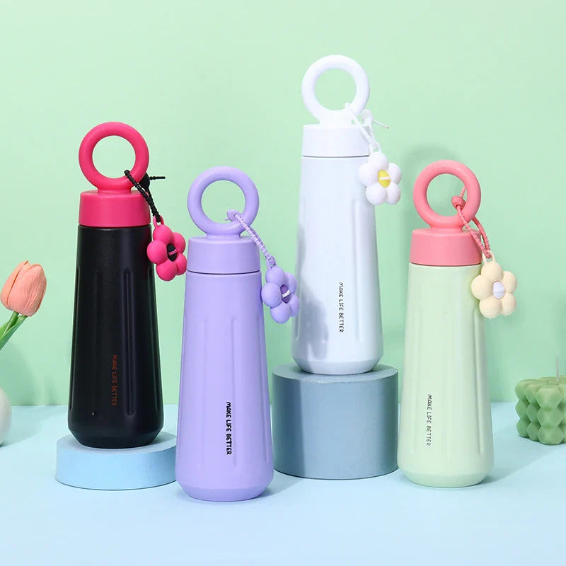 450ml 316 Stainless Steel Vacuum Insulated Water Bottle with Sunflower Pendant | Unisex Thermos for Hot & Cold Drinks