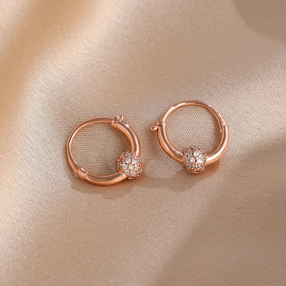 2026 New Fashion Hoop Earrings Set for Women | Ginkgo Leaf Enamel Flower Stud, Cute Crown Heart Zircon Earrings