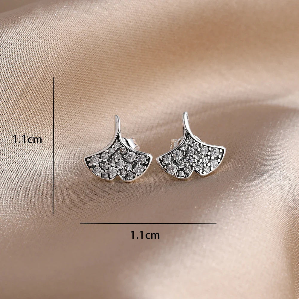 2026 New Fashion Hoop Earrings Set for Women | Ginkgo Leaf Enamel Flower Stud, Cute Crown Heart Zircon Earrings