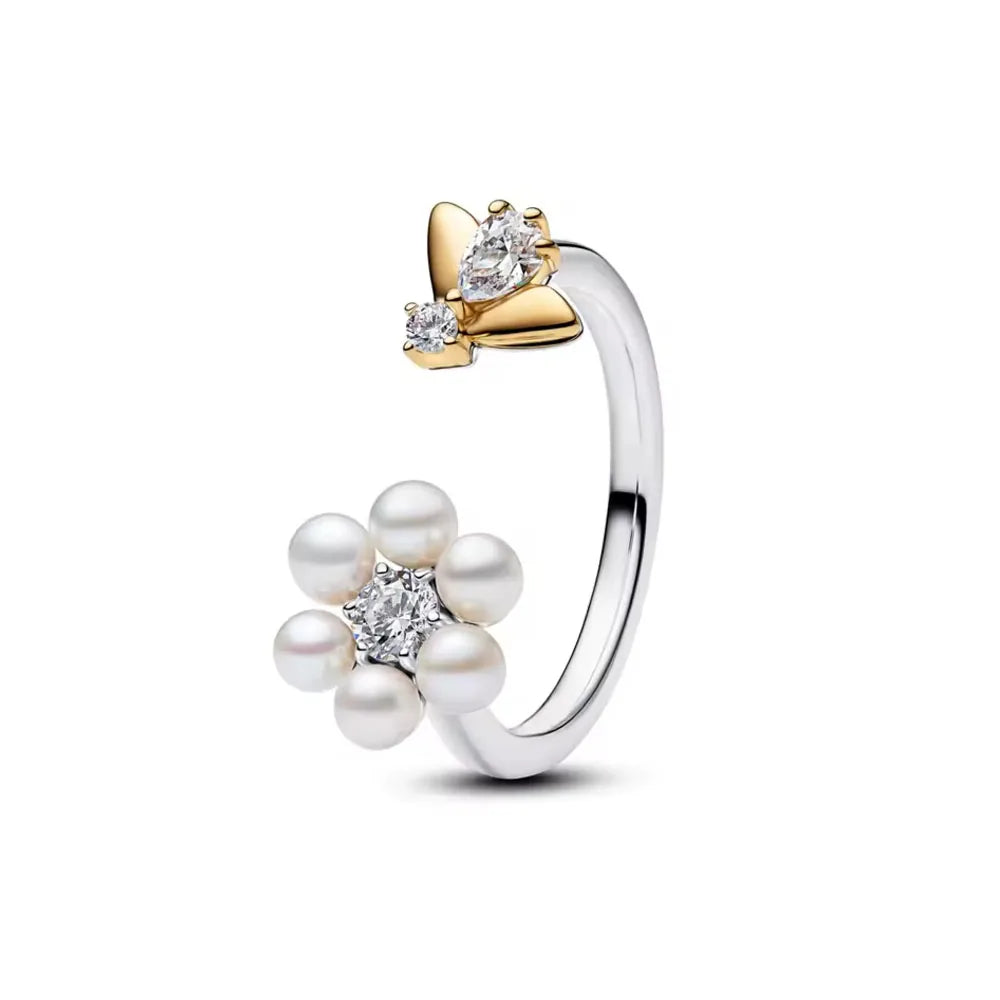 925 Sterling Silver Heart-Shaped Butterfly Flower Ring | Exquisite Charm Jewelry for Her