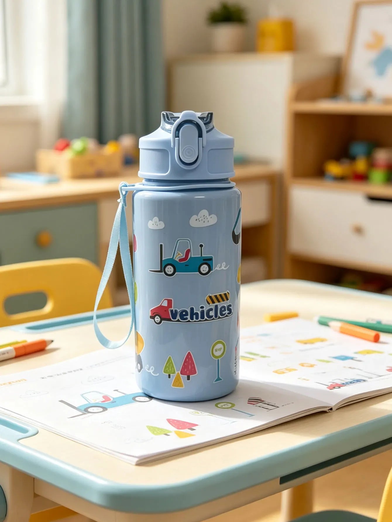 Cartoon Printed Straw Cup | BPA Free 500ml Plastic Water Bottle for Kids
