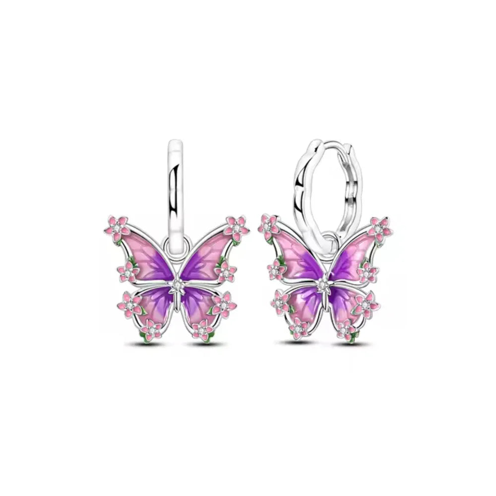 925 Sterling Silver Cherry Butterfly Shining Zircon Stud Earrings | Women's Holiday Charm Jewelry