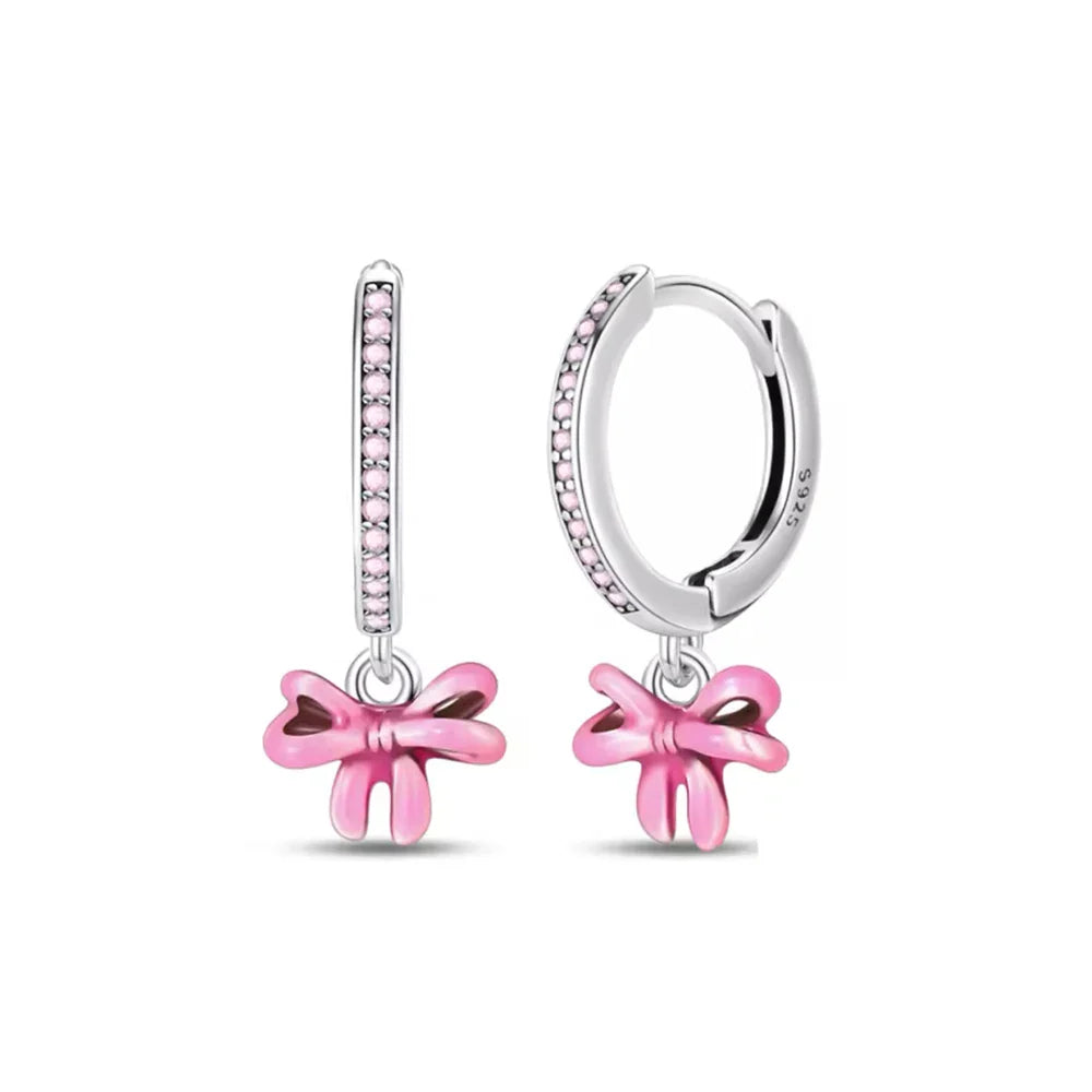 925 Sterling Silver Cherry Butterfly Shining Zircon Stud Earrings | Women's Holiday Charm Jewelry