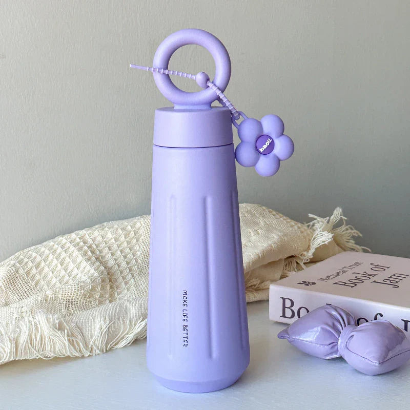 450ml 316 Stainless Steel Vacuum Insulated Water Bottle with Sunflower Pendant | Unisex Thermos for Hot & Cold Drinks