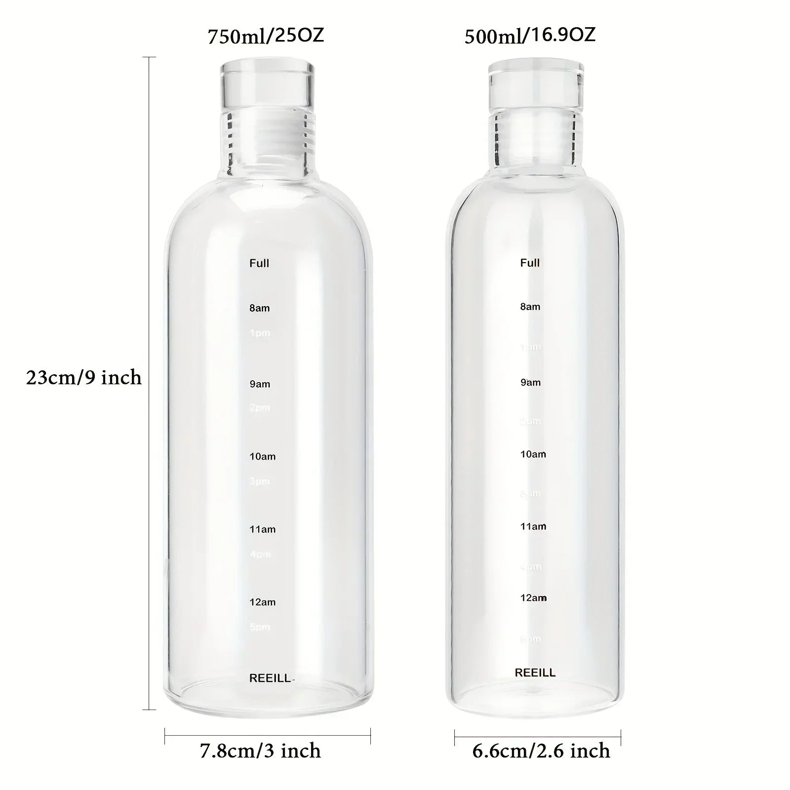 500/750ml Transparent Plastic Water Bottle with Time Marker | Leakproof Large Capacity Sport Drinkware