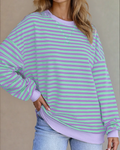 Baya Striped Contrast Trim Drop Shoulder Sweatshirt - Blue