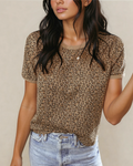 Khaki Fierce Leopard Crew Neck T Shirt