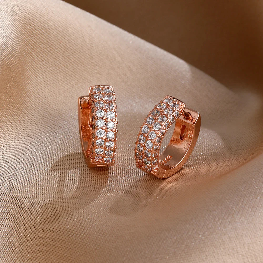 2026 New Fashion Hoop Earrings Set for Women | Ginkgo Leaf Enamel Flower Stud, Cute Crown Heart Zircon Earrings