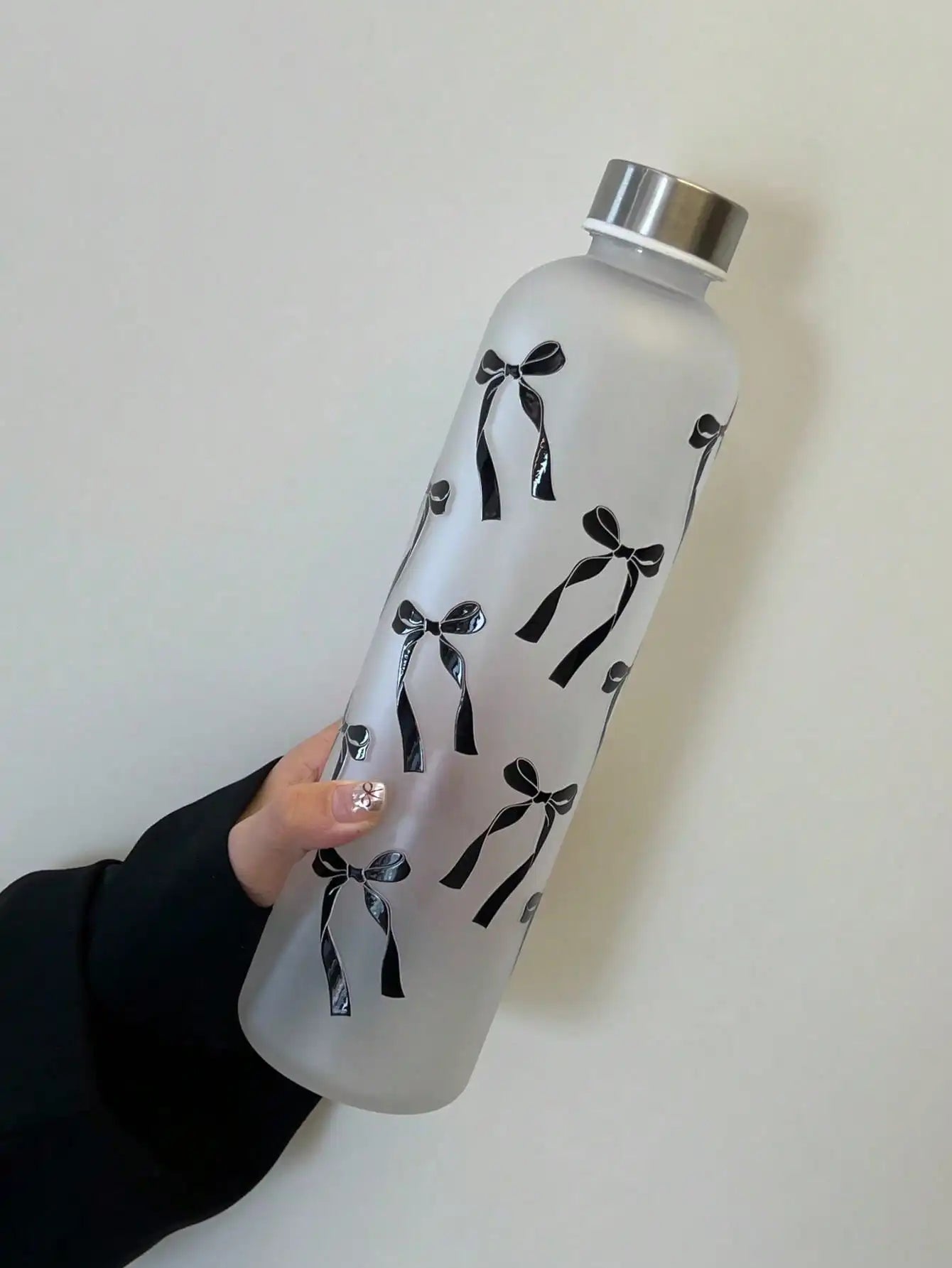 1000ml Matte Water Cup with Bow Print | Leakproof Stainless Steel Sports Bottle