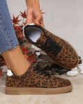 Coffee Leopard Print Contrast Heel Tab Sneaker