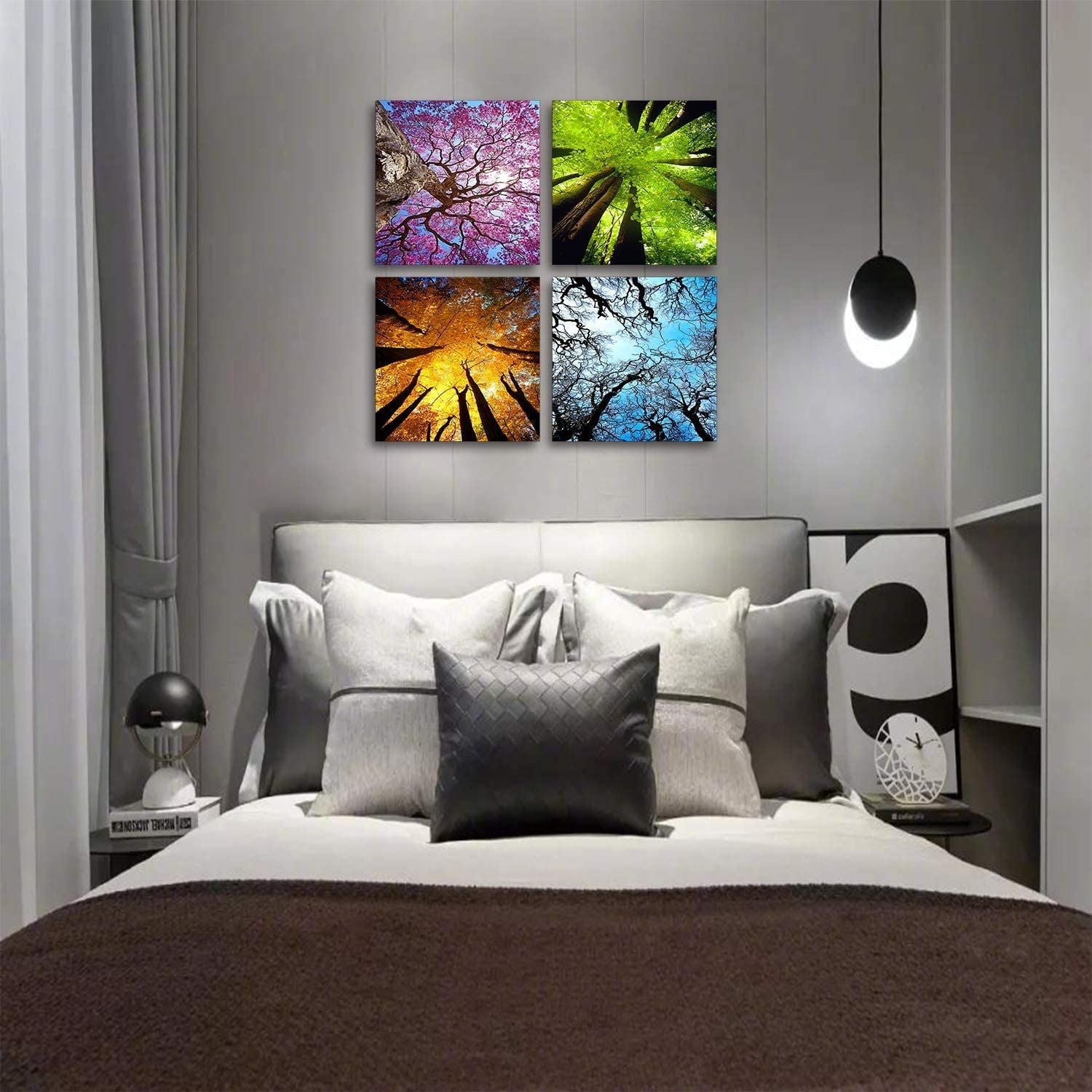 4 Panels Canvas Wall Art Spring Summer Autumn Winter Four Seasons Landscape Color Tree Painting Picture Prints Modern Giclee Artwork Stretched and Framed for Living Room Home Decoration