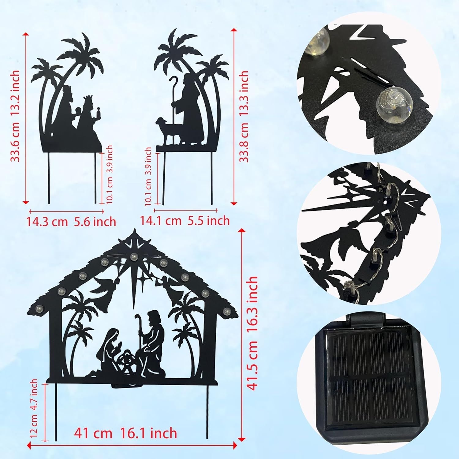 Christmas Garden Jesus Scene Decor, Solar Lighted Outdoor Nativity Set with 9 LED Lights, Christmas Decoration for Indoor Outdoor Holiday Party Garden Yard Lawn Decor
