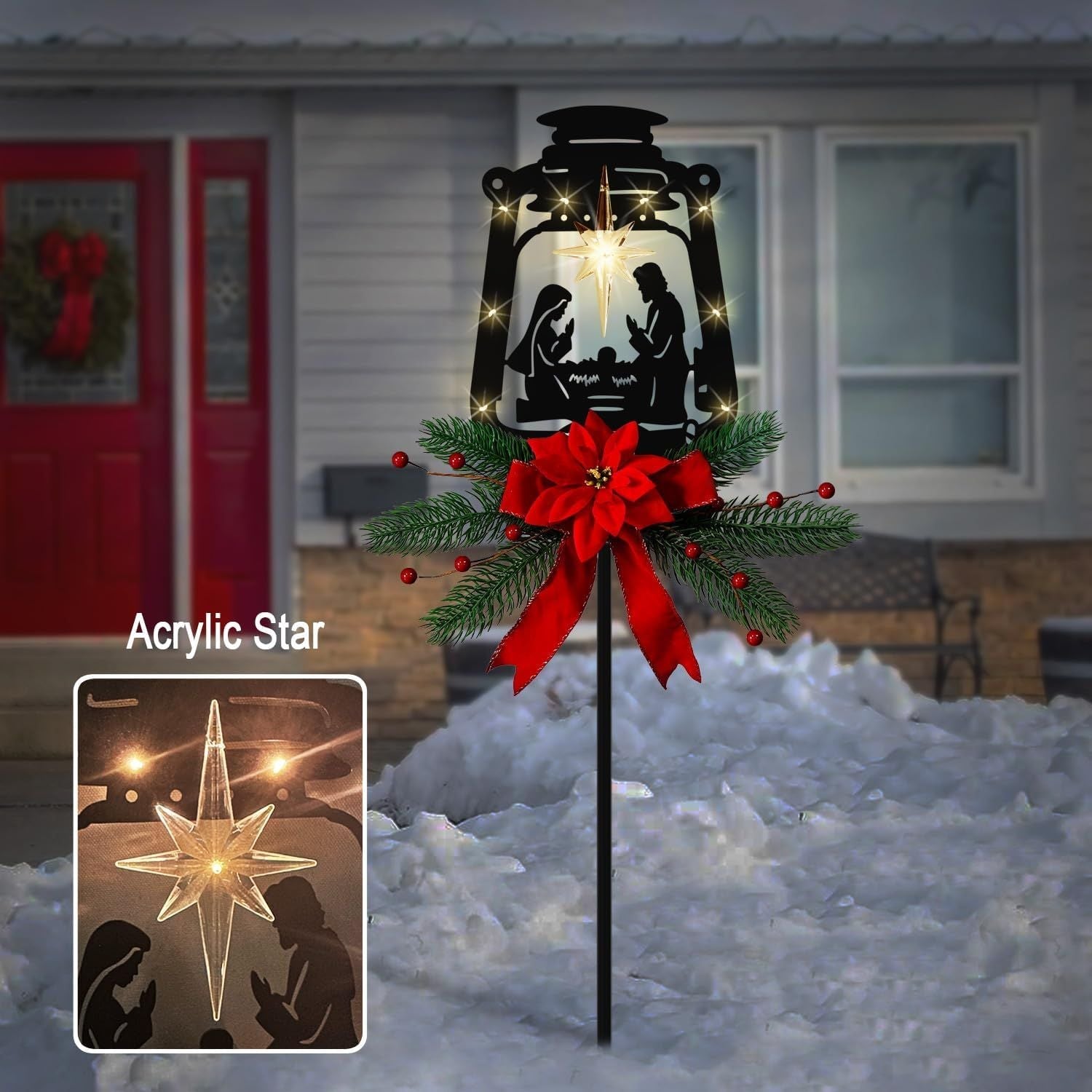 Christmas Garden Jesus Scene Decor, Solar Lighted Outdoor Nativity Set with 9 LED Lights, Christmas Decoration for Indoor Outdoor Holiday Party Garden Yard Lawn Decor