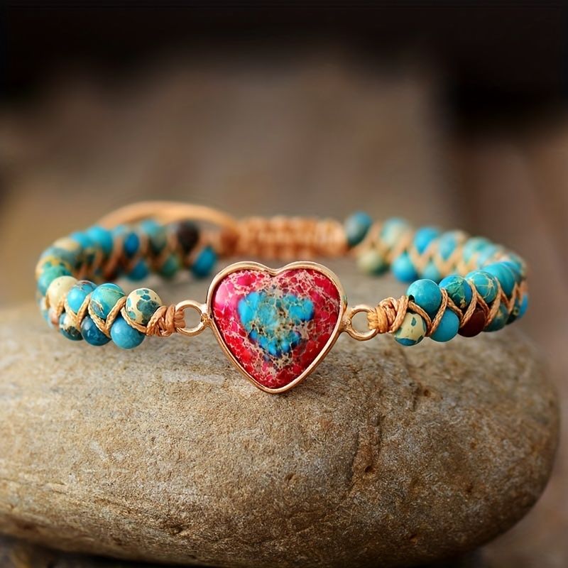 Hot Selling Bracelet Cross-border Goods Source Red Imperial Stone Bracelet Peach Heart Love Hand String Braided Bracelet