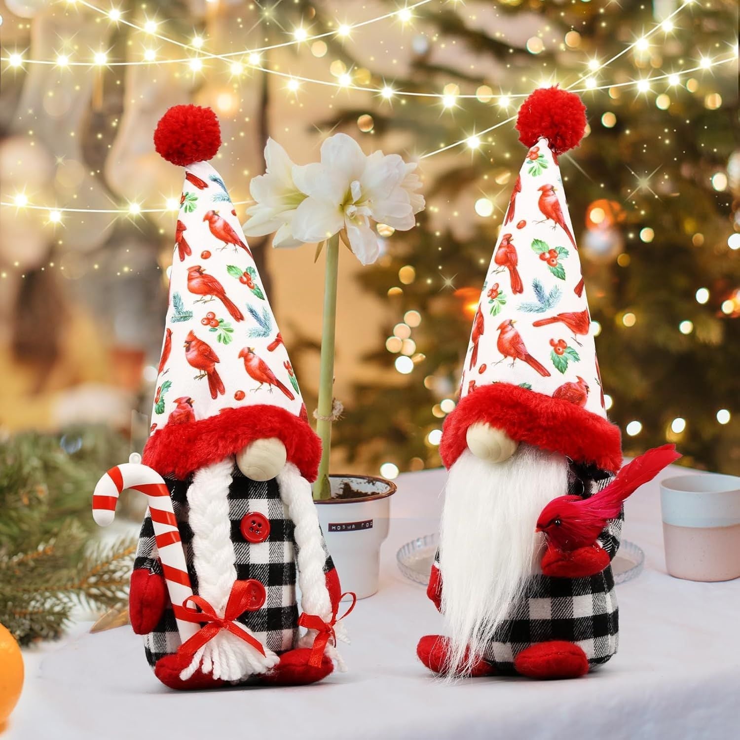 Christmas Red Cardinal Gnomes Decorations for Home, Indoor, Office- Xmas Gnomes Plush Doll - Christmas Elf Decoration Swedish Tomte- Red Cardinal Decor for Table - Gnomes Gifts for Women