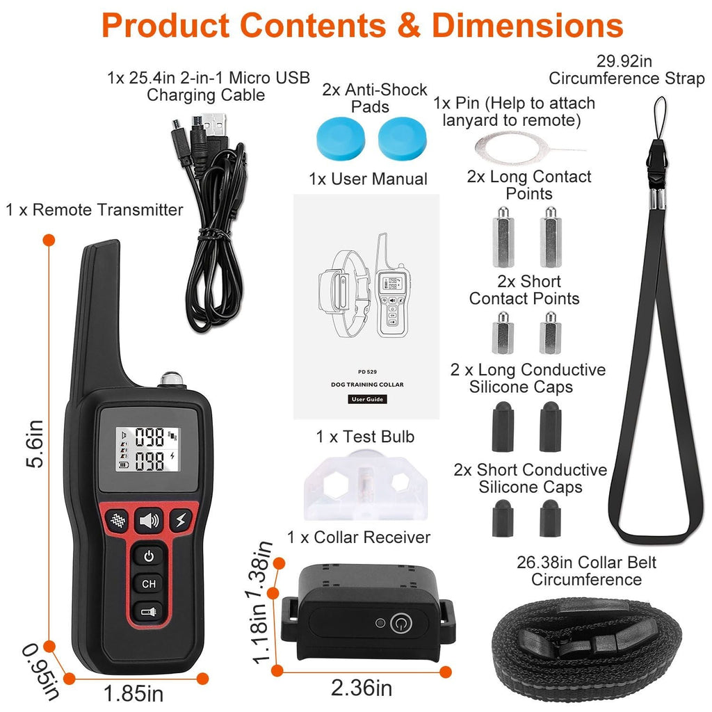 Long-Range Dog Training Collar - 3280FT Waterproof with Vibration, Beep & Shock Features
